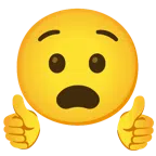 pulgar hacia arriba + cara angustiada