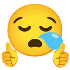 pulgar hacia arriba + cara de sueño