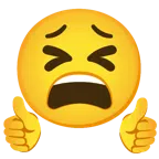 pulgar hacia arriba + cara cansada