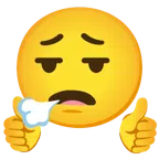 pulgar hacia arriba + cara exhalando