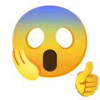 pulgar hacia arriba + cara gritando de miedo