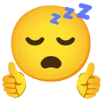 pulgar hacia arriba + cara durmiendo