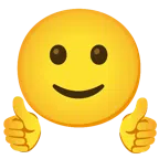 pulgar hacia arriba + cara sonriendo ligeramente