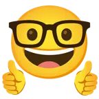 pulgar hacia arriba + cara de empollón
