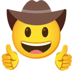 pulgar hacia arriba + cara con sombrero de vaquero