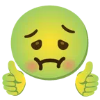 pulgar hacia arriba + cara de náuseas