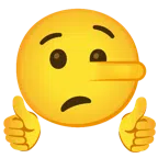 pulgar hacia arriba + cara de mentiroso
