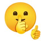 pulgar hacia arriba + cara pidiendo silencio