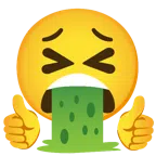pulgar hacia arriba + cara vomitando