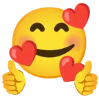 pulgar hacia arriba + cara sonriendo con corazones