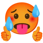 pulgar hacia arriba + cara con calor
