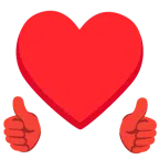 pulgar hacia arriba + palo de corazones