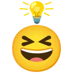 lampadina + sorriso a bocca aperta con occhi chiusi