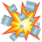 Zusammenstoß + Wort „Free“ in blauem Quadrat