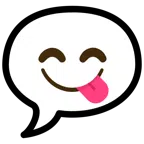 Sprechblase mit drei Punkten + sich die Lippen leckendes Gesicht
