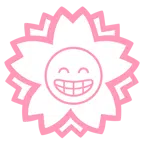 Blumenstempel + strahlendes Gesicht mit lachenden Augen