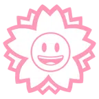 Blumenstempel + grinsendes Gesicht mit großen Augen