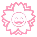 Blumenstempel + grinsendes Gesicht mit lachenden Augen