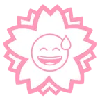 Blumenstempel + grinsendes Gesicht mit Schweißtropfen