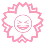 Blumenstempel + Grinsegesicht mit zugekniffenen Augen