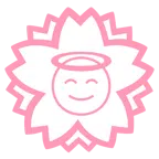 Blumenstempel + lächelndes Gesicht mit Heiligenschein