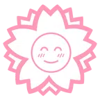Blumenstempel + lächelndes Gesicht mit lachenden Augen