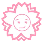 Blumenstempel + süffisant lächelndes Gesicht