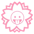 Blumenstempel + Gesicht mit herausgestreckter Zunge