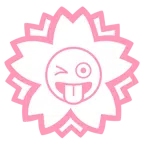 Blumenstempel + zwinkerndes Gesicht mit herausgestreckter Zunge