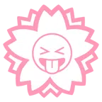 Blumenstempel + Gesicht mit herausgestreckter Zunge und zusammengekniffenen Augen