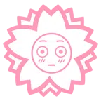 Blumenstempel + errötetes Gesicht mit großen Augen
