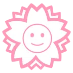 Blumenstempel + leicht lächelndes Gesicht