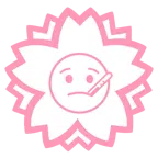 Blumenstempel + Gesicht mit Fieberthermometer