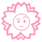 Blumenstempel + Gesicht mit hochgezogenen Augenbrauen