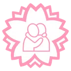 Blumenstempel + sich umarmende Personen