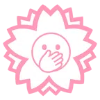 Blumenstempel + Gesicht mit offenen Augen und Hand über dem Mund