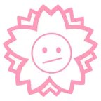 Blumenstempel + Gesicht mit schrägem Mund