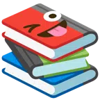 libri + faccina che fa l’occhiolino e mostra la lingua