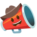 Megafon + Gesicht mit Cowboyhut