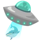 disco volante + balena che spruzza acqua