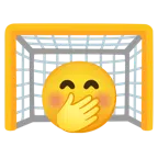 ゴールネット + 口に手を当てた顔
