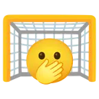 ゴールネット + 目を開けて口に手を当てた顔
