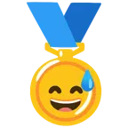 medaglia d’oro + faccina con sorriso e goccia di sudore