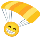 paracaídas + cara radiante con ojos sonrientes