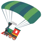 paracaídas + locomotora de vapor