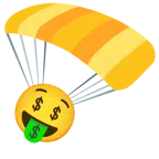 paracaídas + cara con lengua de dinero