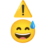 warning + grinning face with sweat