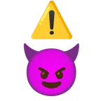 warning + smiling face with horns
