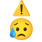 warning + sad but relieved face