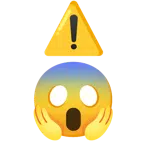 warning + face screaming in fear